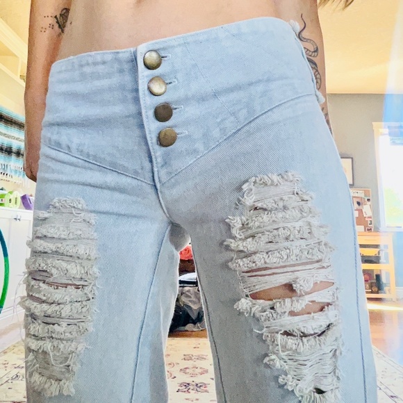 Blue Flared Boho Pants ∆ Denim Jeans ∆ Hippie ∆ Gypsy Flare ~ Chintamani Alchemi - Picture 8 of 11